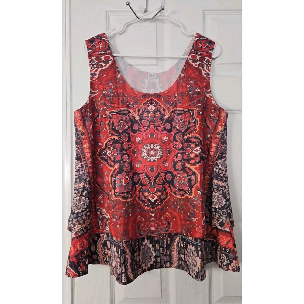 Womans Sleeveless Scarf like Layed Blouse Size Large Multicolor